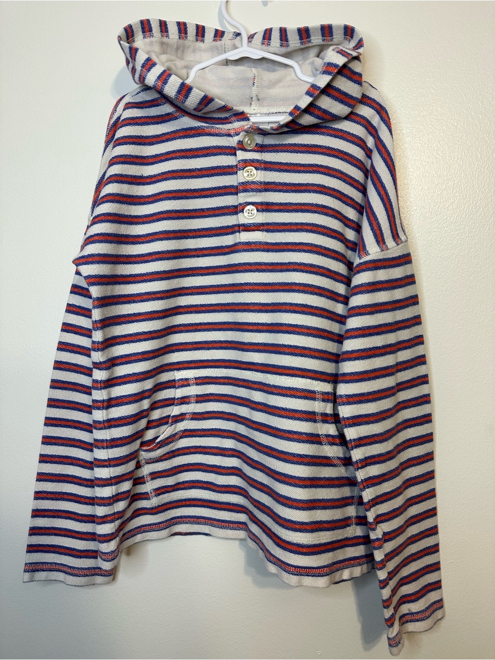 Hanna Andersson Cream Hooded Sweater with Blue & Orange Stripes